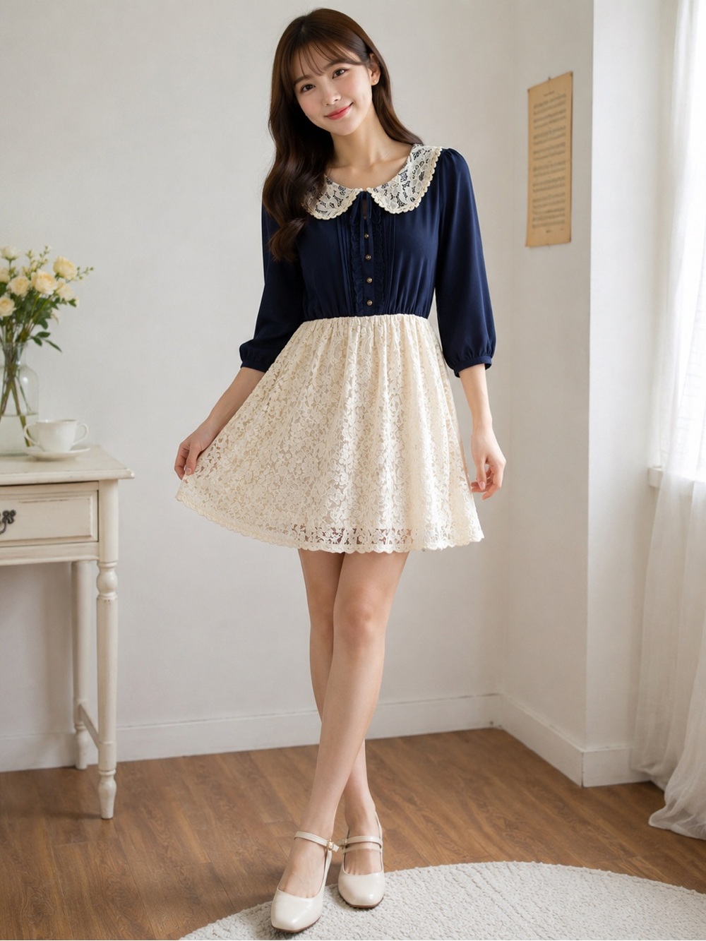 Japanese Peter Pan Collared Mini Lace Dress